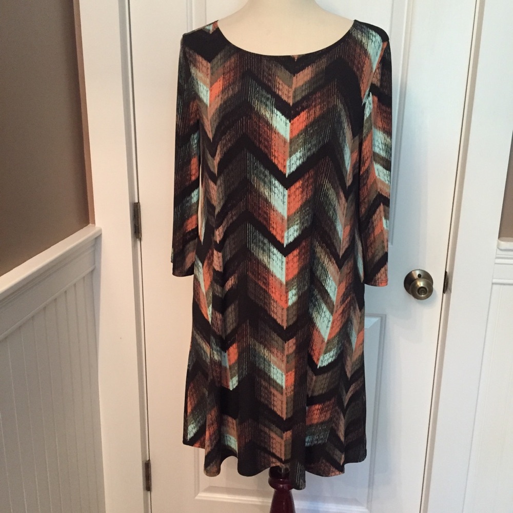 SAN FRANCISCO CLOTHING DRESS SWING BLACK BLUE PRINT A-LINE SIZE S